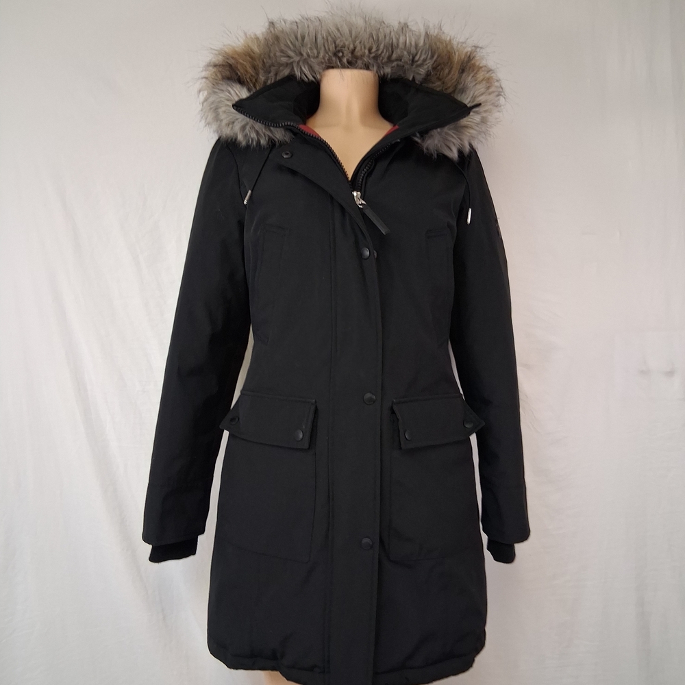 Andrew Marc Black Ski Jacket with Faux Fur Hood
